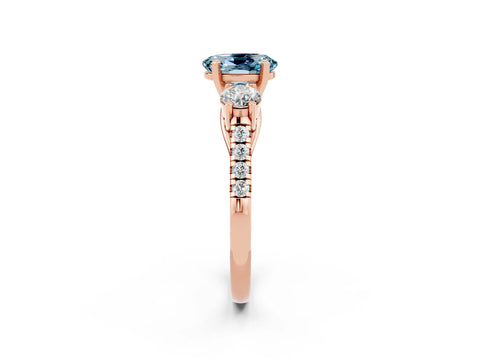 Rose gold Three-Stone Oval Cut Aquamarine Pavé Band with Four-Prong Setting_2