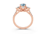 Rose gold Three-Stone Oval Cut Aquamarine Pavé Band with Four-Prong Setting_3
