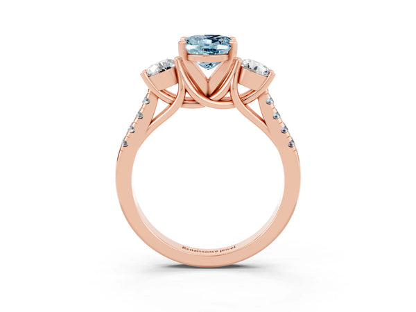 Rose gold Three-Stone Oval Cut Aquamarine Pavé Band with Four-Prong Setting