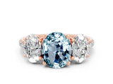 Rose gold Three-Stone Oval Cut Aquamarine Ring with Pavé Band and Prong Setting_12