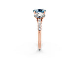 Rose gold Three-Stone Oval Cut Aquamarine Ring with Pavé Band and Prong Setting_14