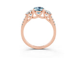 Rose gold Three-Stone Oval Cut Aquamarine Ring with Pavé Band and Prong Setting_15