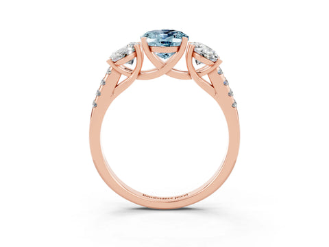 Rose gold Three-Stone Oval Cut Aquamarine Ring with Pavé Band and Prong Setting_15