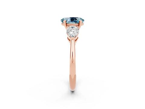 Rose gold Three-Stone Oval Cut Aquamarine Ring with Pear Side Stones and Four-Prong Setting_2