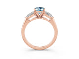 Rose gold Three-Stone Oval Cut Aquamarine Ring with Pear Side Stones and Four-Prong Setting_3