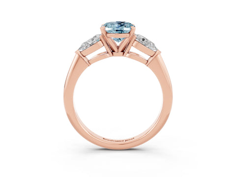 Rose gold Three-Stone Oval Cut Aquamarine Ring with Pear Side Stones and Four-Prong Setting_3