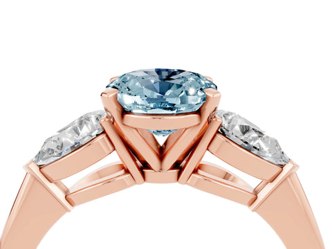 Rose gold Three-Stone Oval Cut Aquamarine Ring with Pear Side Stones and Four-Prong Setting_4