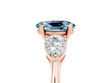 Rose gold Three-Stone Oval Cut Aquamarine Ring with Pear Side Stones and Four-Prong Setting_5