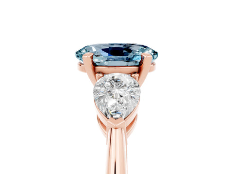 Rose gold Three-Stone Oval Cut Aquamarine Ring with Pear Side Stones and Four-Prong Setting_5