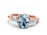 Rose gold Three-Stone Oval Cut Aquamarine Ring with Pear  Side Stones in Four-Prong Setting_12