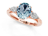 Rose gold Three-Stone Oval Cut Aquamarine Ring with Pear  Side Stones in Four-Prong Setting_13