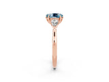 Rose gold Three-Stone Oval Cut Aquamarine Ring with Pear  Side Stones in Four-Prong Setting_14