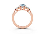 Rose gold Three-Stone Oval Cut Aquamarine Ring with Pear  Side Stones in Four-Prong Setting_15