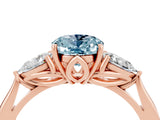 Rose gold Three-Stone Oval Cut Aquamarine Ring with Pear  Side Stones in Four-Prong Setting_16