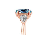 Rose gold Three-Stone Oval Cut Aquamarine Ring with Pear  Side Stones in Four-Prong Setting_17