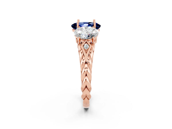 Rose gold Three-Stone Oval Cut Blue Sapphire Braided Band Ring with Four-Prong Setting
