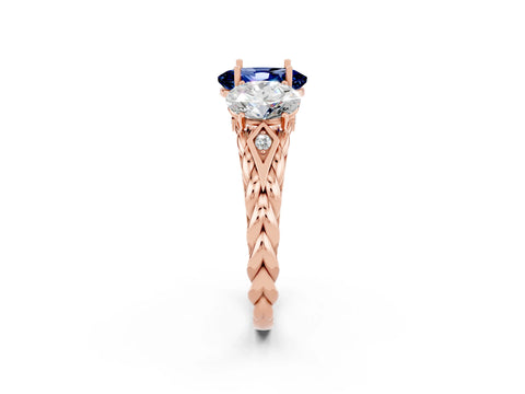 Rose gold Three-Stone Oval Cut Blue Sapphire Braided Band Ring with Four-Prong Setting_14