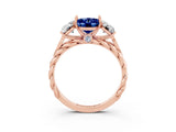 Rose gold Three-Stone Oval Cut Blue Sapphire Braided Band Ring with Four-Prong Setting_15