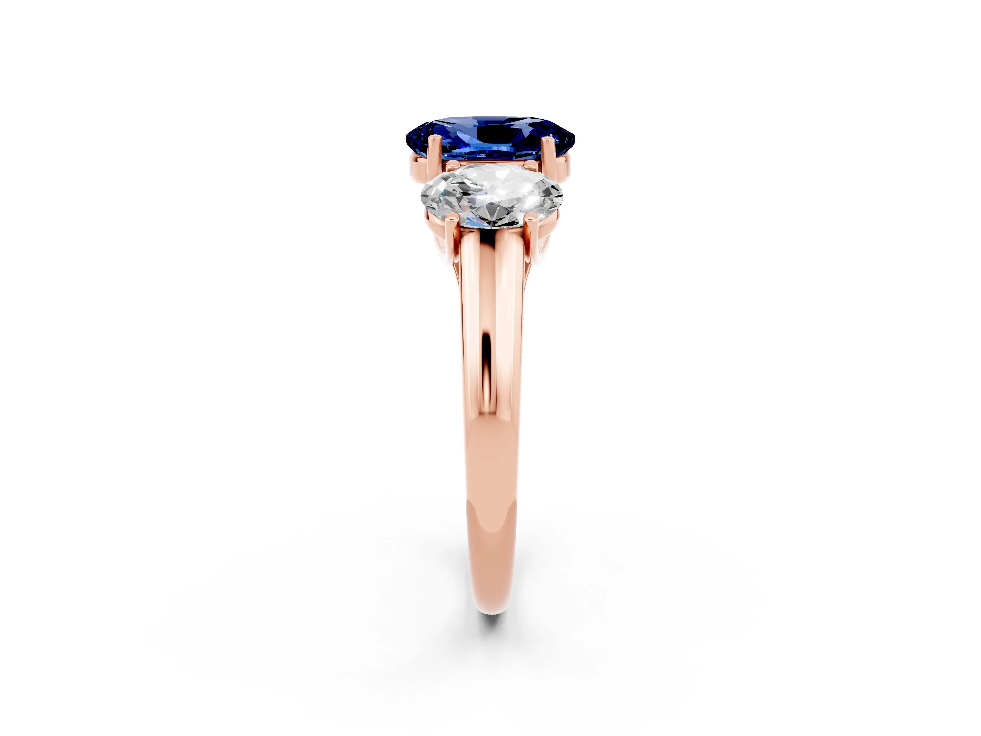 Rose gold Three-Stone Oval Cut Blue Sapphire Engagement Ring with Prong Setting_2