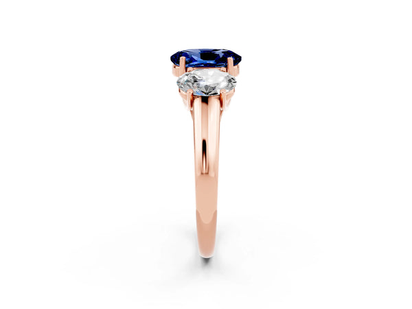 Rose gold Three-Stone Oval Cut Blue Sapphire Engagement Ring with Prong Setting