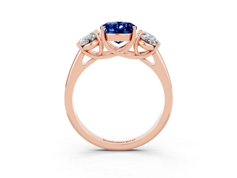 Rose gold Three-Stone Oval Cut Blue Sapphire Engagement Ring with Prong Setting_3