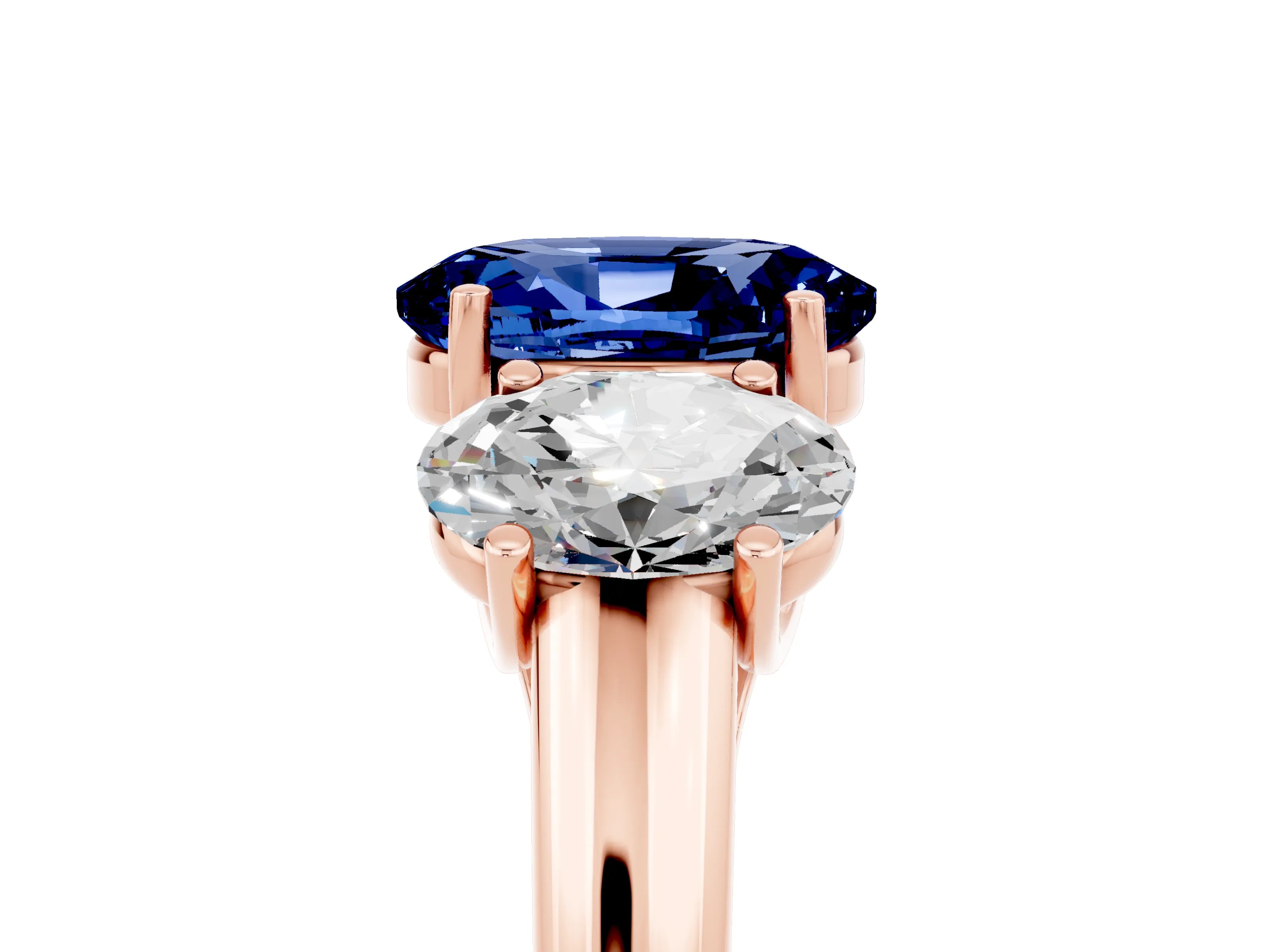 Rose gold Three-Stone Oval Cut Blue Sapphire Engagement Ring with Prong Setting_5