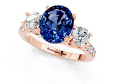 Rose gold Three-Stone Oval Cut Blue Sapphire Pavé Band with Four-Prong Setting_1