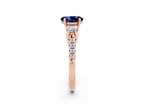 Rose gold Three-Stone Oval Cut Blue Sapphire Pavé Band with Four-Prong Setting