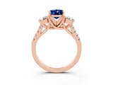 Rose gold Three-Stone Oval Cut Blue Sapphire Pavé Band with Four-Prong Setting_3
