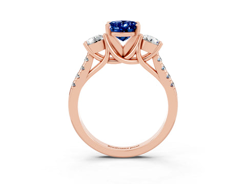 Rose gold Three-Stone Oval Cut Blue Sapphire Pavé Band with Four-Prong Setting_3