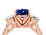 Rose gold Three-Stone Oval Cut Blue Sapphire Pavé Band with Four-Prong Setting_4