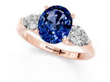 Rose gold Three-Stone Oval Cut Blue Sapphire Ring with Pear Side Stones and Four-Prong Setting_1