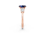 Rose gold Three-Stone Oval Cut Blue Sapphire Ring with Pear Side Stones and Four-Prong Setting_2