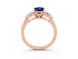Rose gold Three-Stone Oval Cut Blue Sapphire Ring with Pear Side Stones and Four-Prong Setting_3