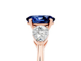 Rose gold Three-Stone Oval Cut Blue Sapphire Ring with Pear Side Stones and Four-Prong Setting_5