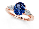 Rose gold Three-Stone Oval Cut Blue Sapphire Ring with Pear  Side Stones in Four-Prong Setting_13