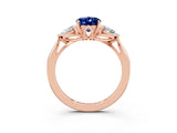 Rose gold Three-Stone Oval Cut Blue Sapphire Ring with Pear  Side Stones in Four-Prong Setting_15