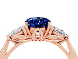 Rose gold Three-Stone Oval Cut Blue Sapphire Ring with Pear  Side Stones in Four-Prong Setting_16