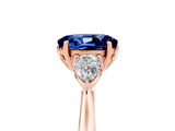 Rose gold Three-Stone Oval Cut Blue Sapphire Ring with Pear  Side Stones in Four-Prong Setting_17