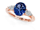 Rose gold Three-Stone Oval Cut Blue Sapphire Ring with Pear  Side Stones in Four-Prong Setting_37
