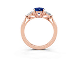 Rose gold Three-Stone Oval Cut Blue Sapphire Ring with Pear  Side Stones in Four-Prong Setting_39