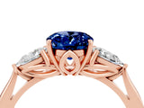 Rose gold Three-Stone Oval Cut Blue Sapphire Ring with Pear  Side Stones in Four-Prong Setting_40