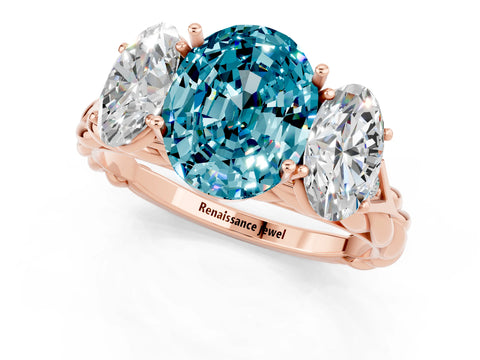 Rose gold Three-Stone Oval Cut Blue Topaz Braided Band Ring with Four-Prong Setting_13