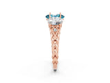 Rose gold Three-Stone Oval Cut Blue Topaz Braided Band Ring with Four-Prong Setting_14