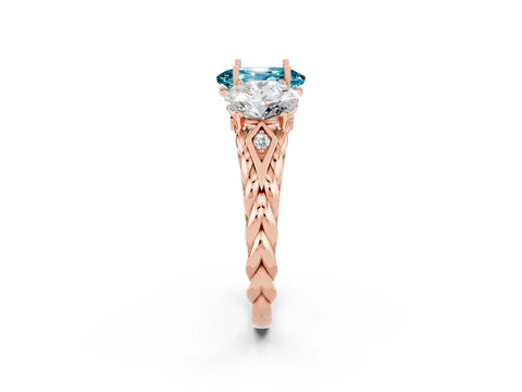 Rose gold Three-Stone Oval Cut Blue Topaz Braided Band Ring with Four-Prong Setting_14