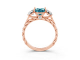 Rose gold Three-Stone Oval Cut Blue Topaz Braided Band Ring with Four-Prong Setting_15