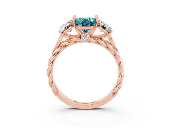 Rose gold Three-Stone Oval Cut Blue Topaz Braided Band Ring with Four-Prong Setting