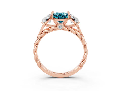 Rose gold Three-Stone Oval Cut Blue Topaz Braided Band Ring with Four-Prong Setting_15