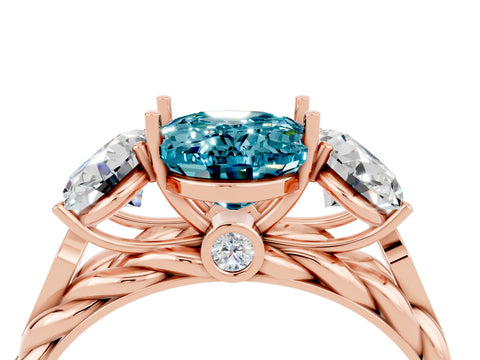 Rose gold Three-Stone Oval Cut Blue Topaz Braided Band Ring with Four-Prong Setting_16