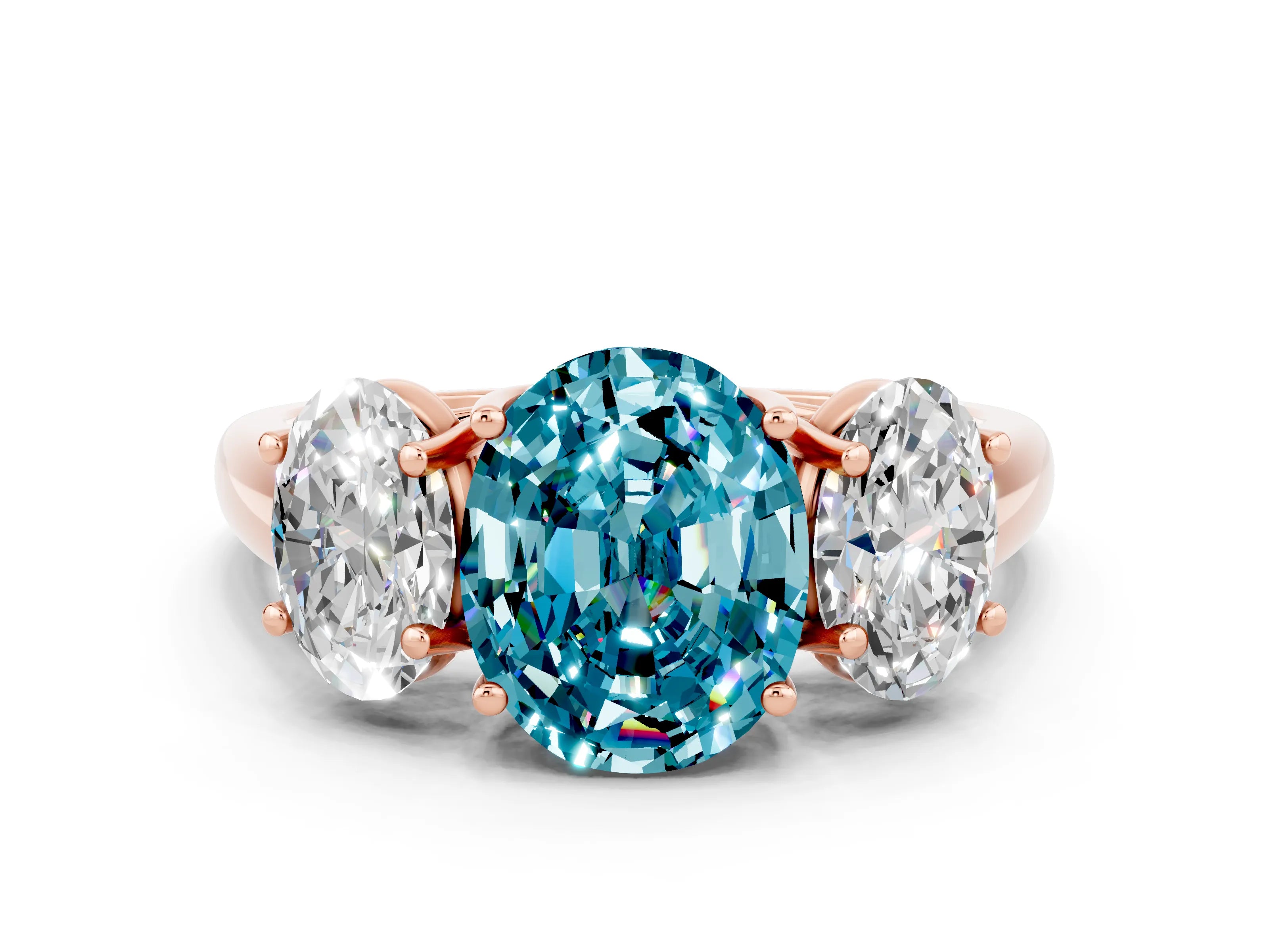 Rose gold Three-Stone Oval Cut Blue Topaz Engagement Ring with Prong Setting